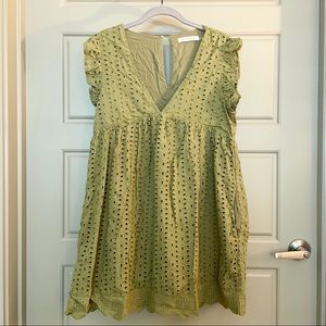 Mustard Seed eyelet sage/olive green romper mini dress